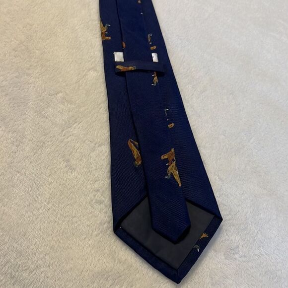 Orvis Elegant Blue Tie with Embroidered Geese Design - Picture 6 of 8